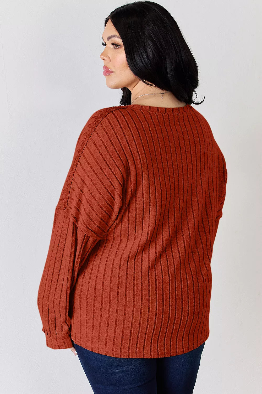Basic Bae Full Size Ribbed Half Button Long Sleeve T-Shirt - Lilixa.store