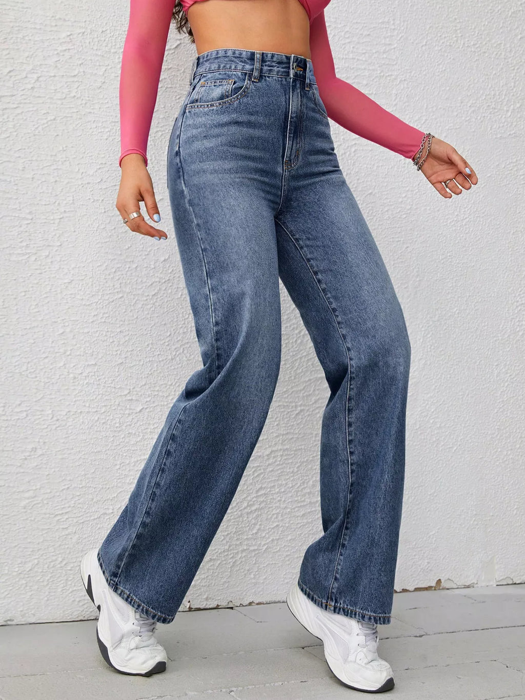 High-Waisted Wide-Leg Washed Jeans - Lilixa.store