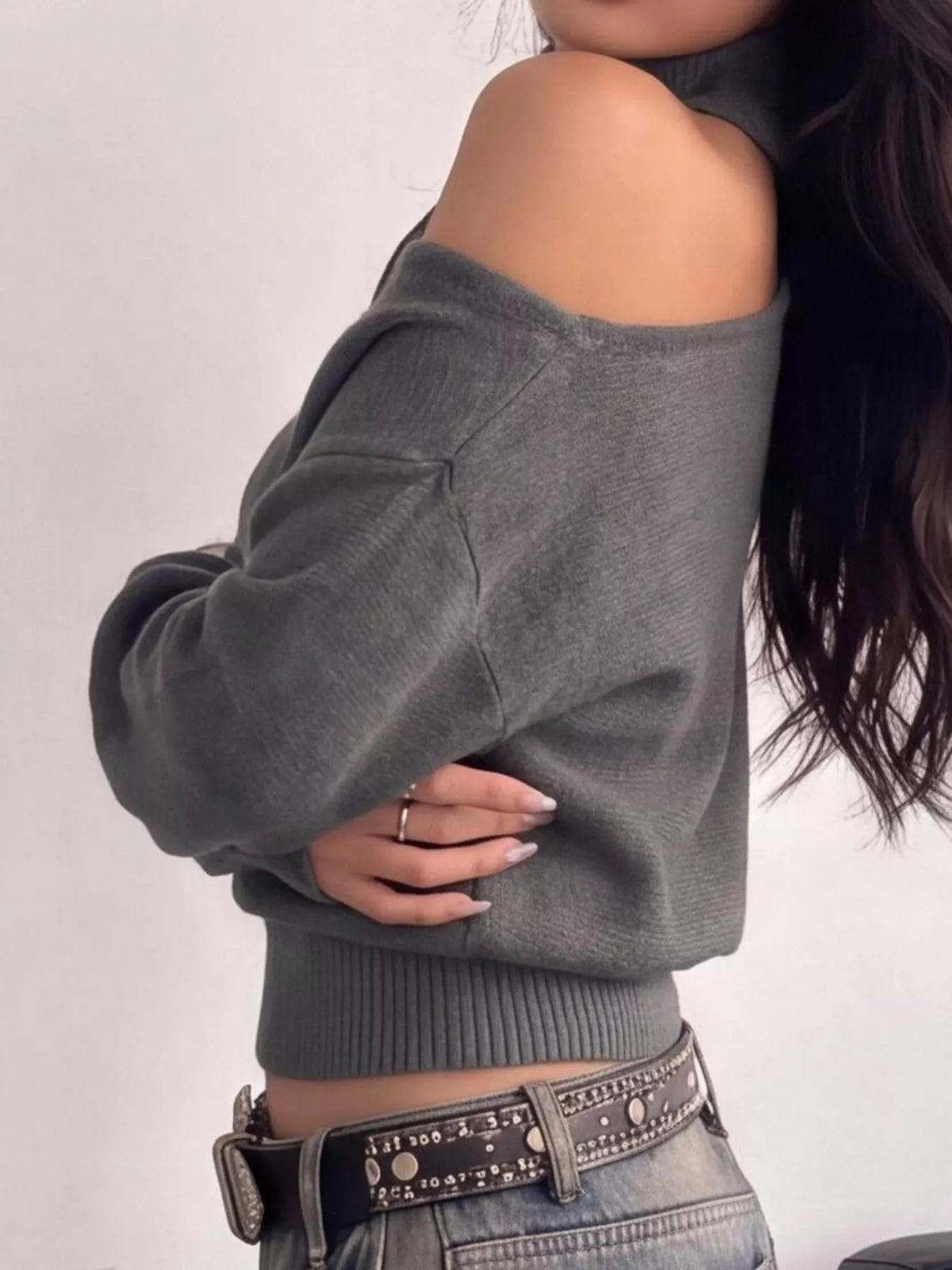 Cold-Shoulder Dropped Shoulder Sweater
