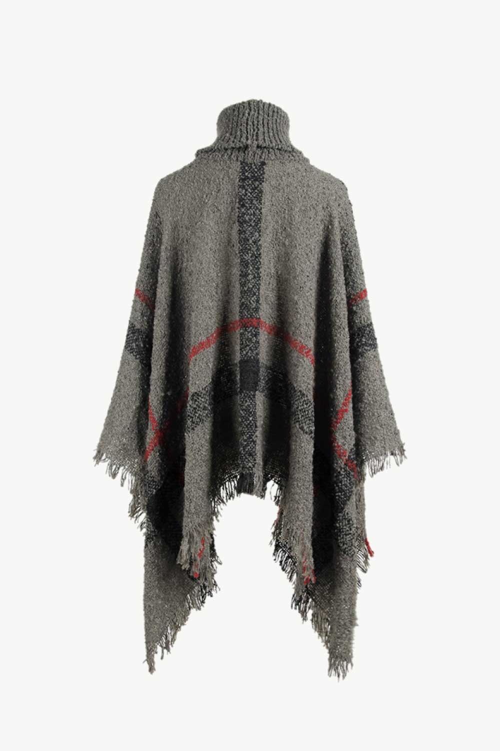 Plaid Turtleneck Raw Hem Poncho, view 8