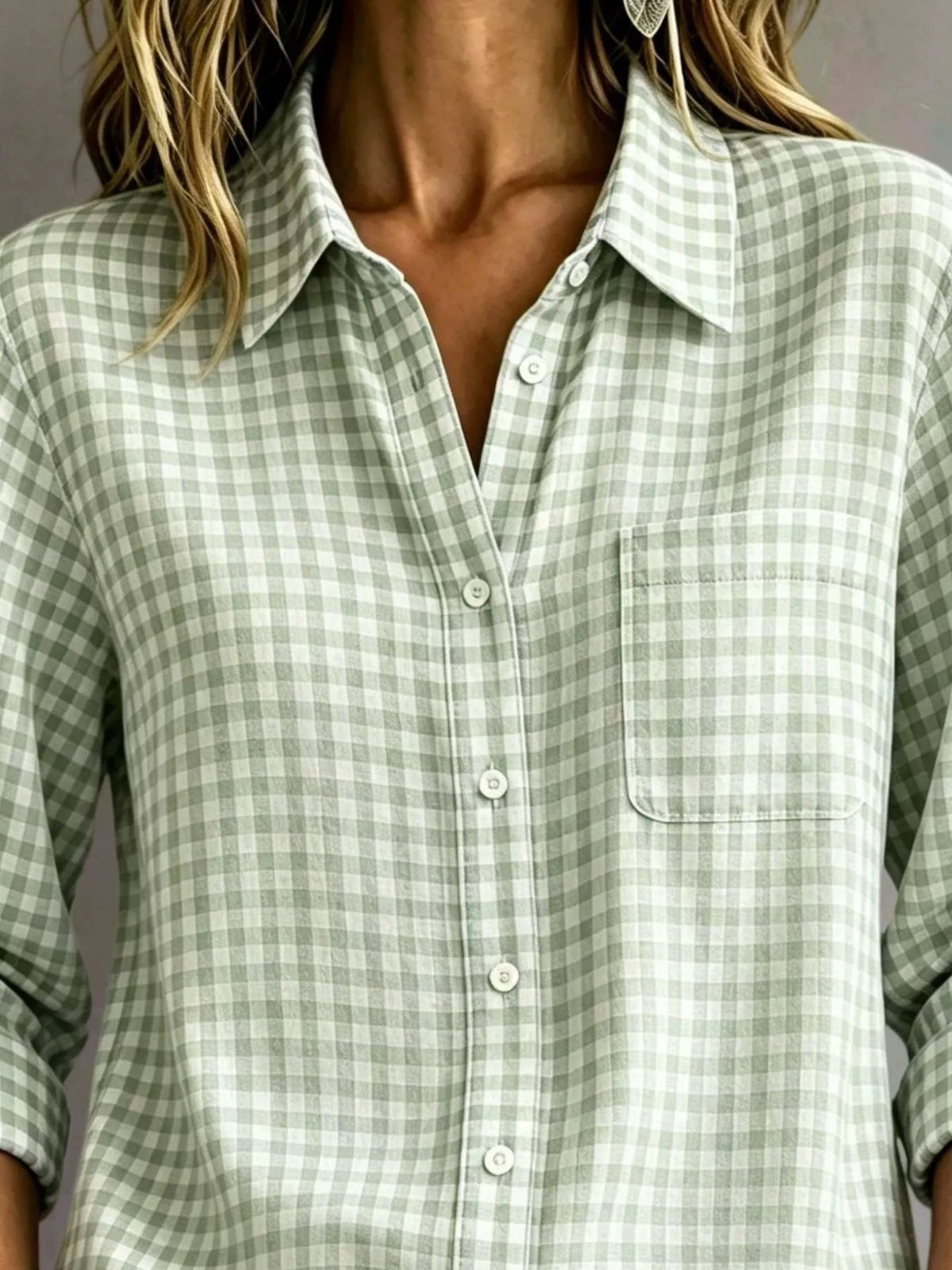 Gingham Button-Down Long Sleeve Shirt