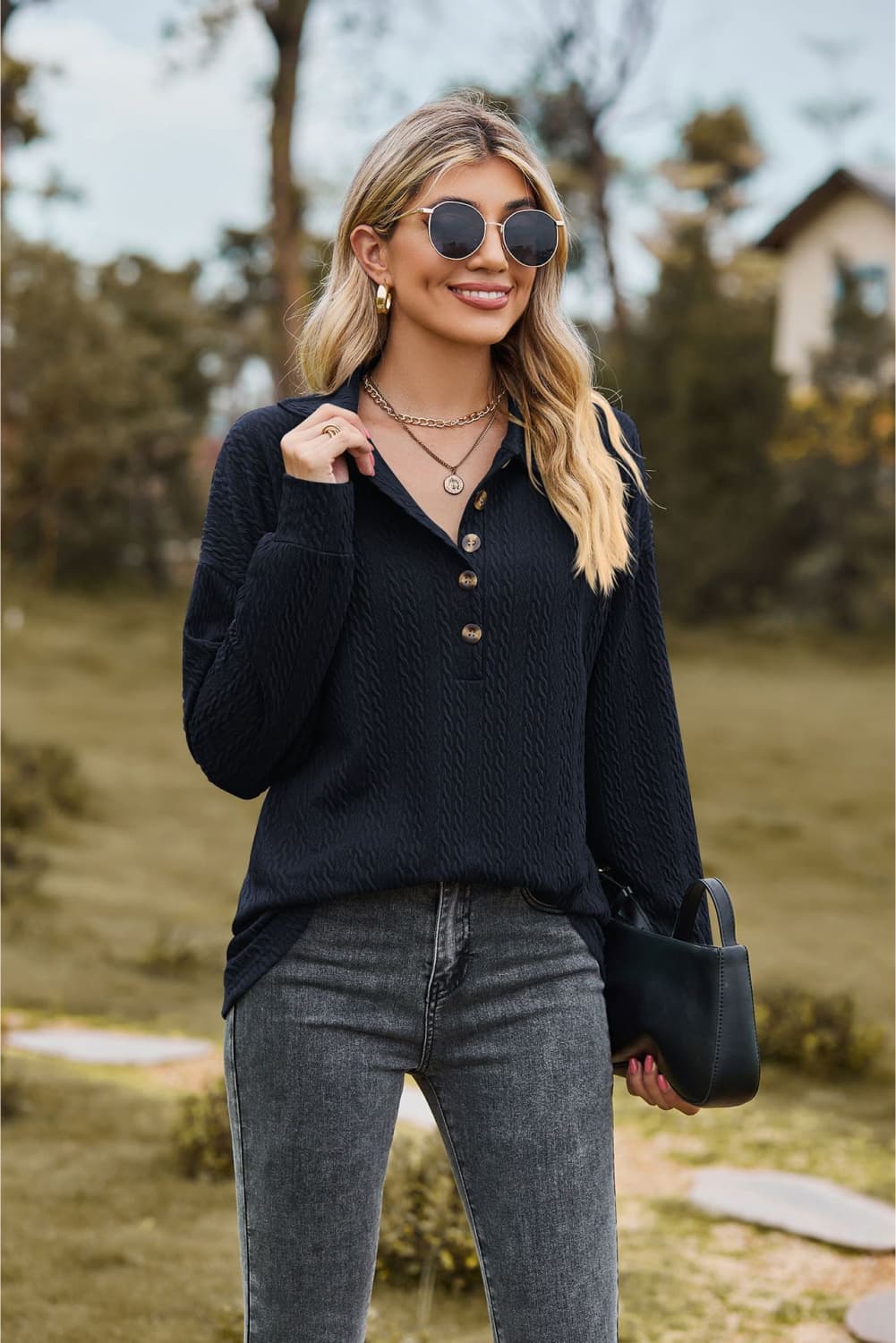 Collared Neck Long Sleeve Blouse, view 2