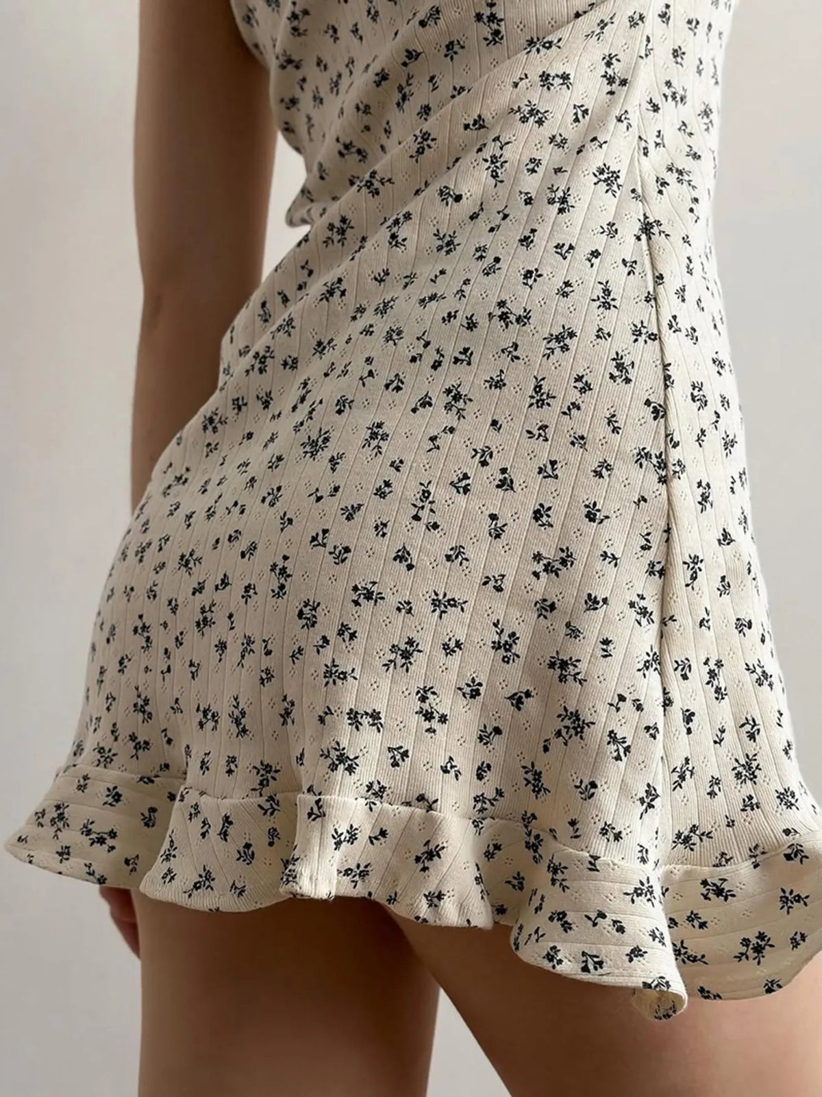 Floral Print Ruffle Hem Cami Lounge Dress - Lilixa.store
