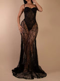 Sweetheart Neck Sheer Lace Maxi Dress - Lilixa.store