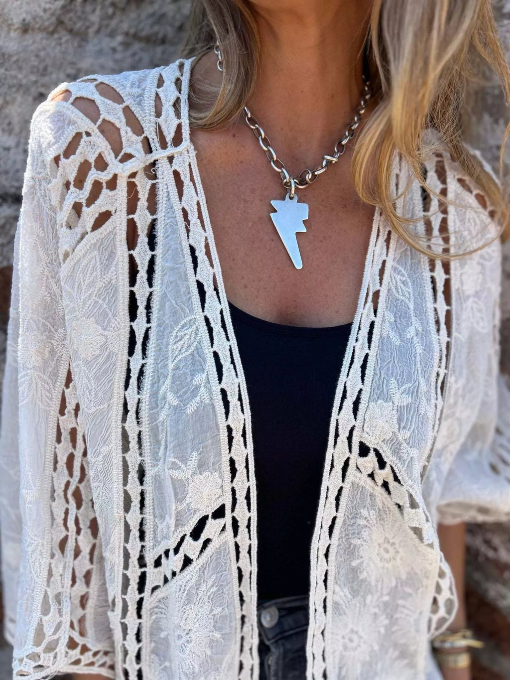 Full Size Embroidered Open Front Cardigan Plus Size - Lilixa.store