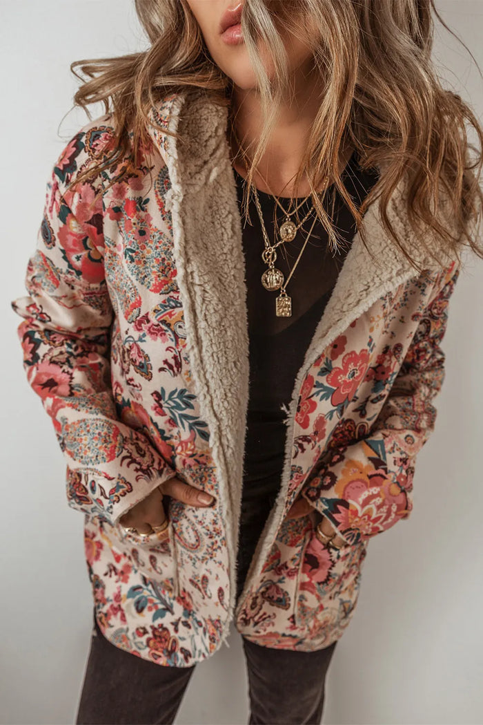 Printed Long Sleeve Hooded Jacket in Floral