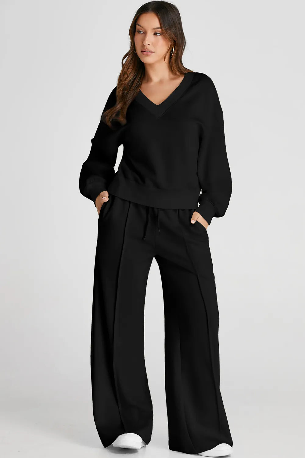 V-Neck Long Sleeve Top and Pants Active Set - Lilixa.store