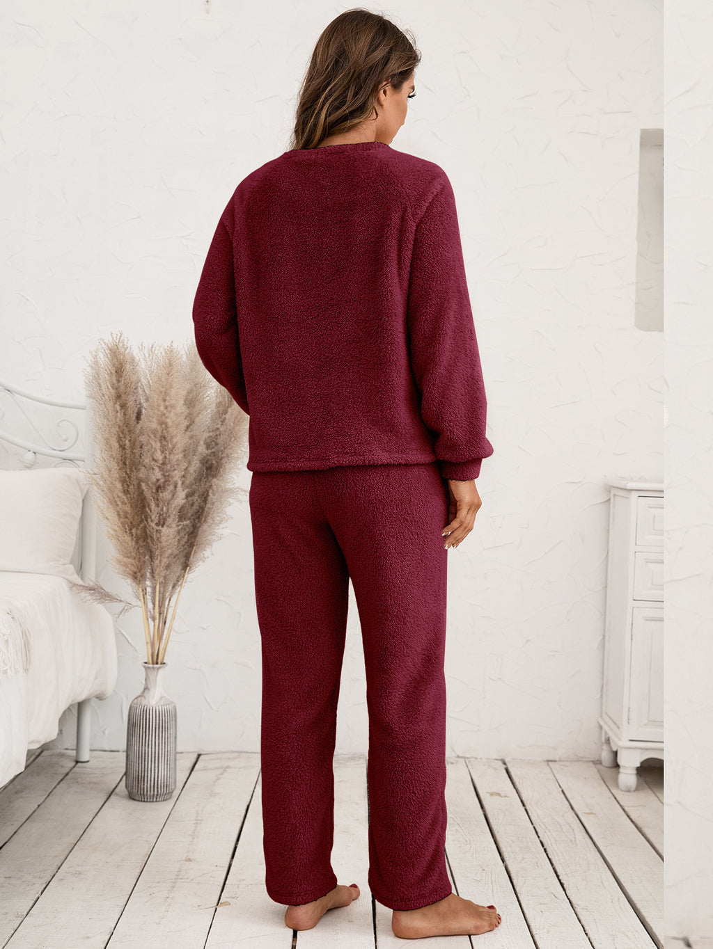Ivy Lane Teddy Long Sleeve Top and Pants Lounge Set - Lilixa.store