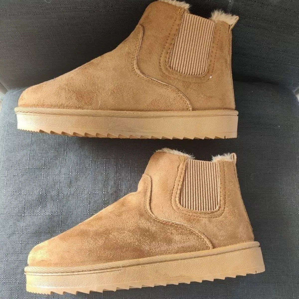 Plush Lined Slip-On Chelsea Winter Boots in Camel