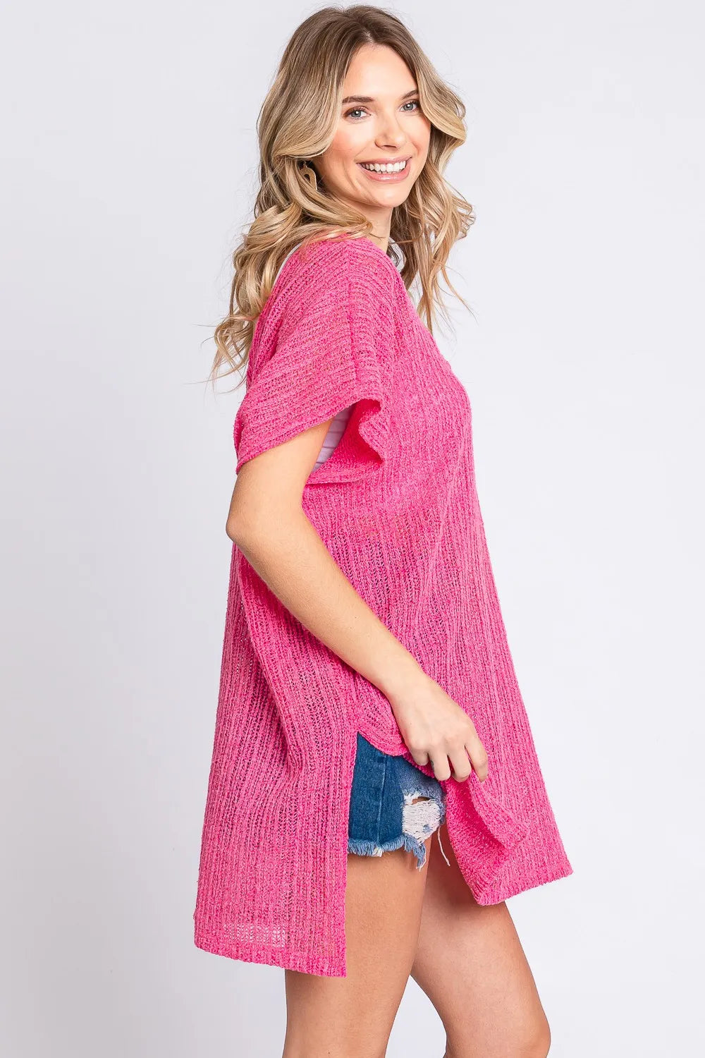 GeeGee Short Sleeve Side Slit Knit Cover Up Dress - Lilixa.store
