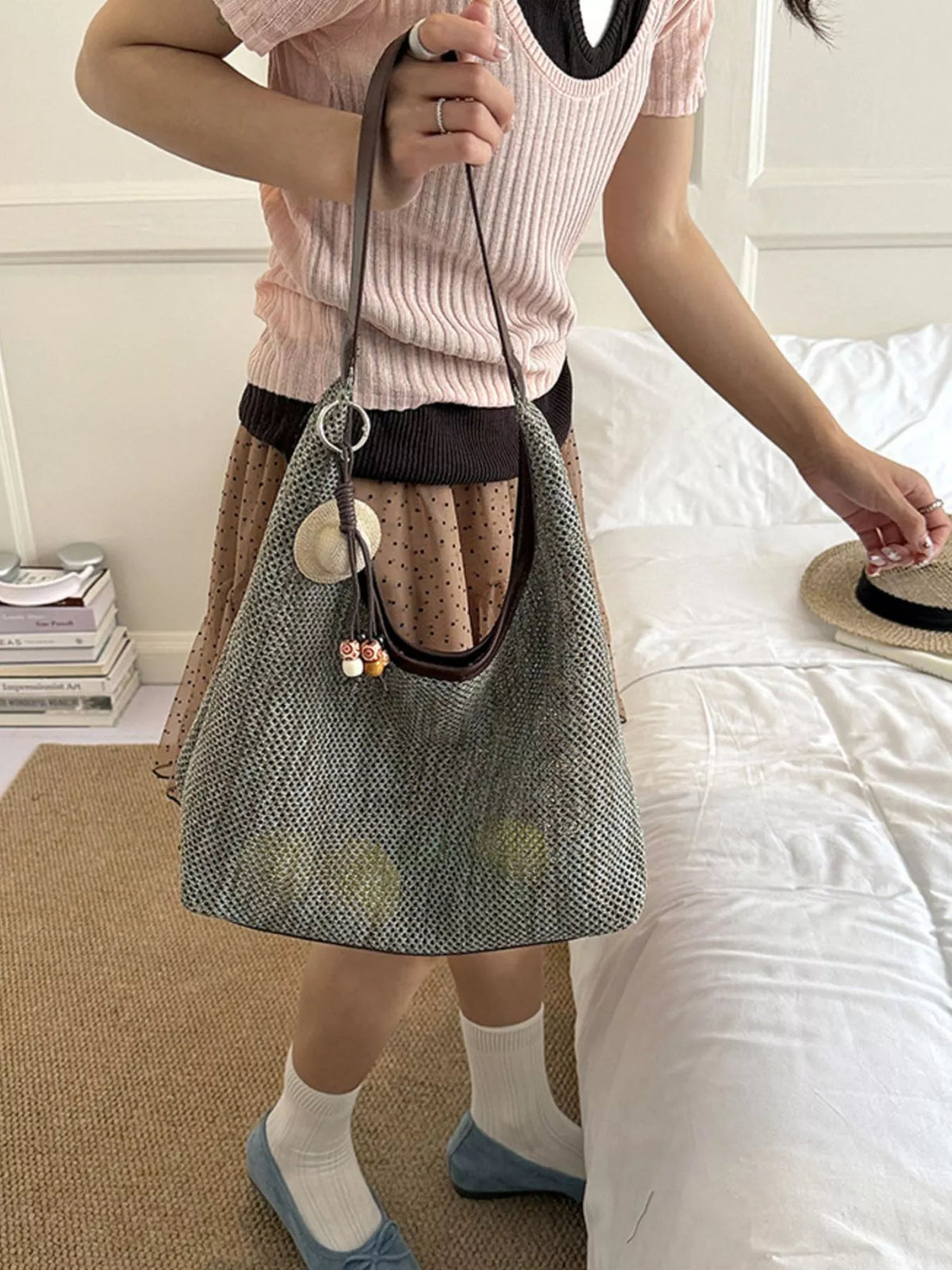 Textured Woven Shoulder Bag - Lilixa.store