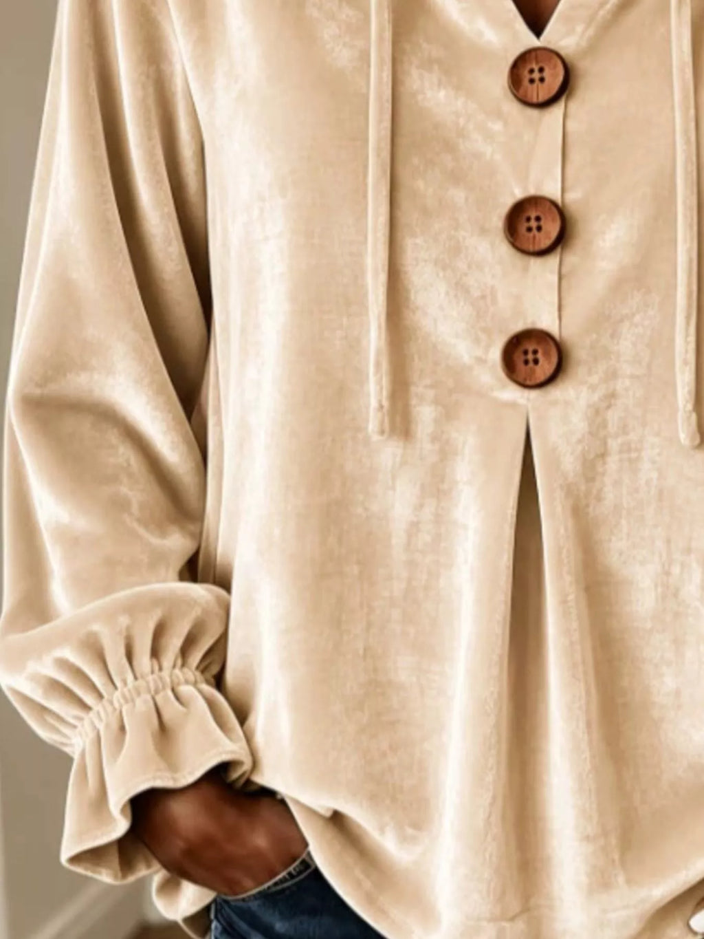 Full Size Decorative Buttons Velvet Hoodie Plus Size - Lilixa.store