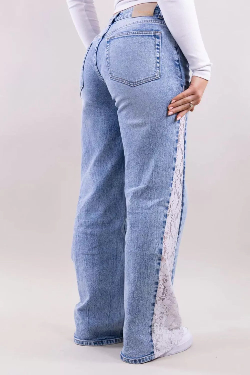 Lace-Paneled Wide-Leg Jeans - Lilixa.store