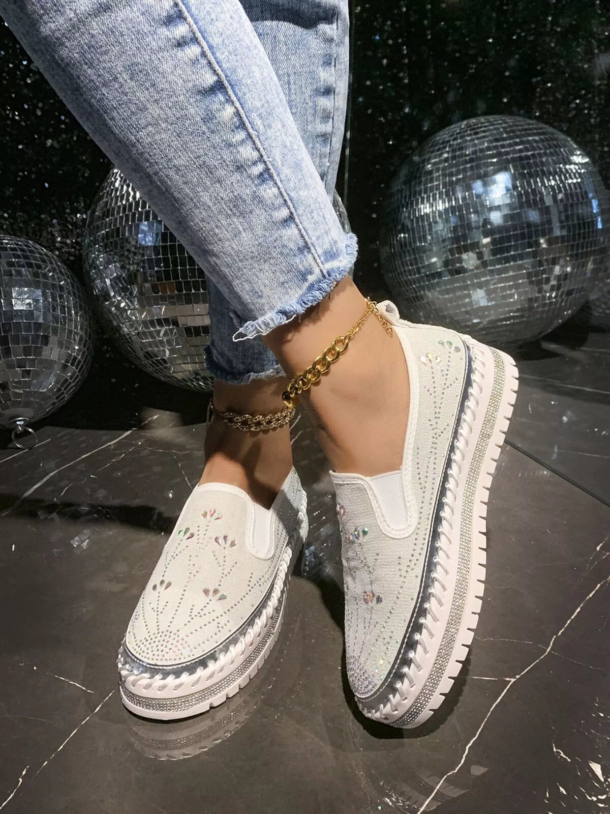 Rhinestone Embellished Platform Loafers, view 10