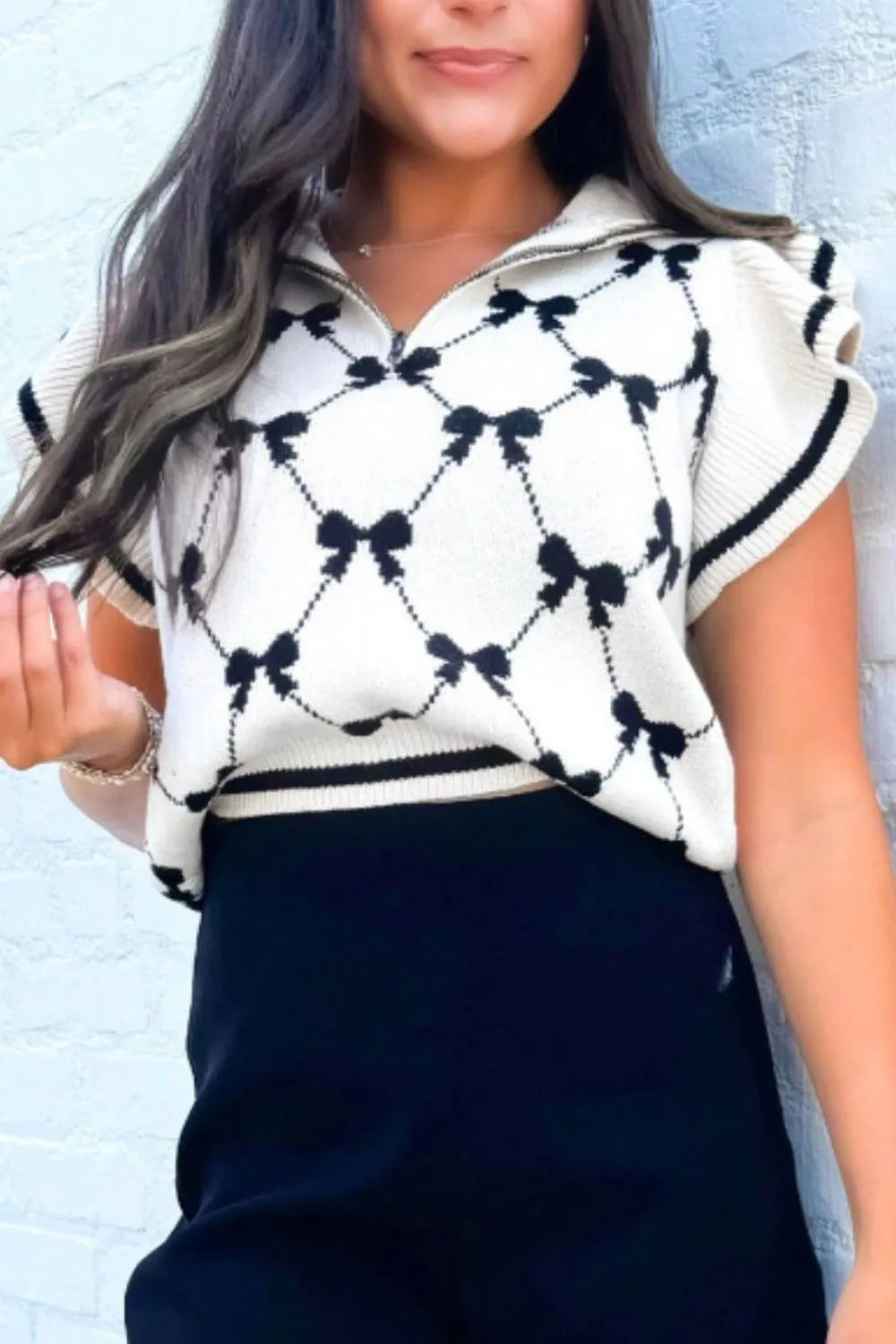 Bow Half Zip Sweater Vest - Lilixa.store