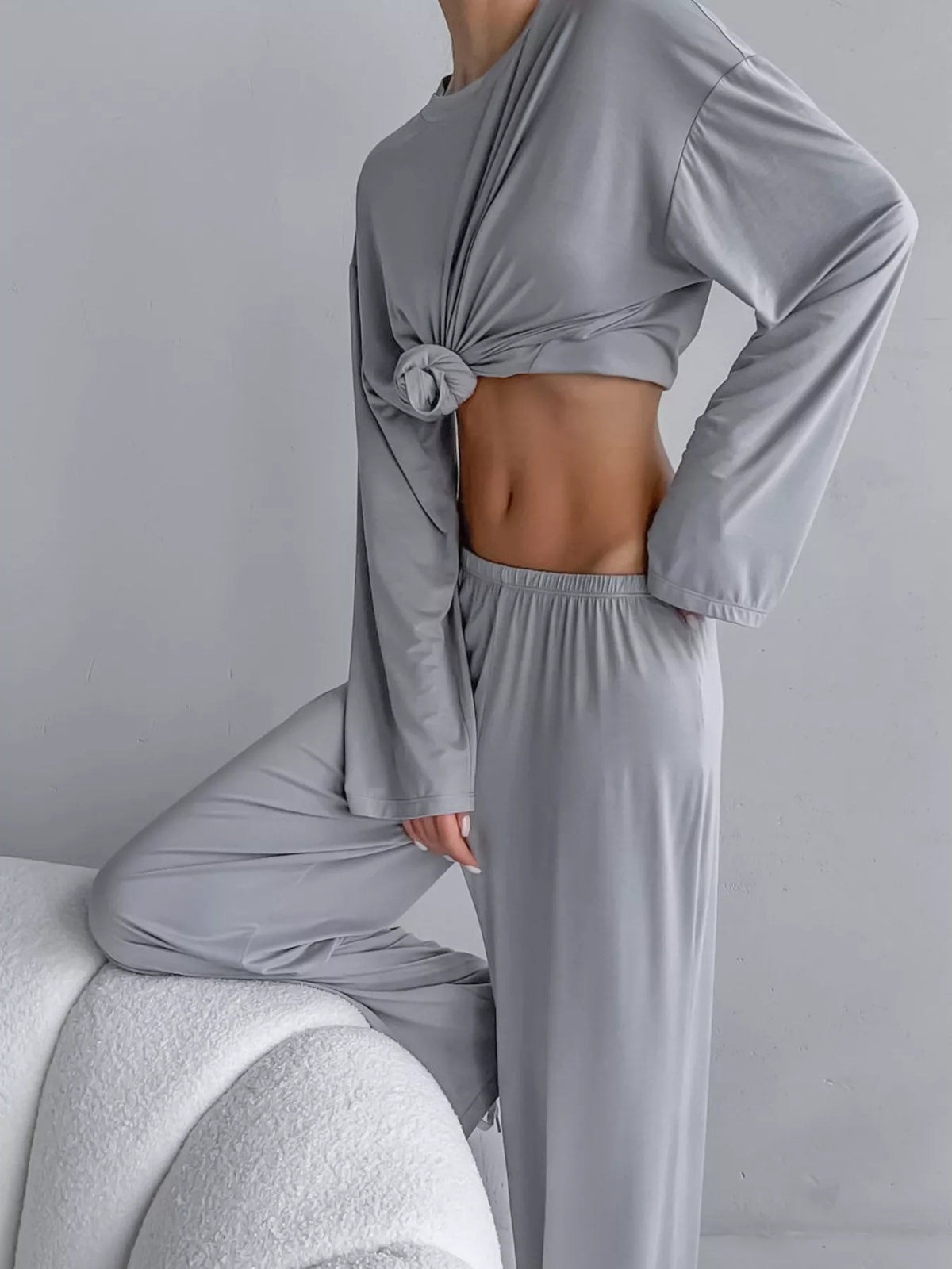 Solid Color Long Sleeve Top and Pants Set - Lilixa.store