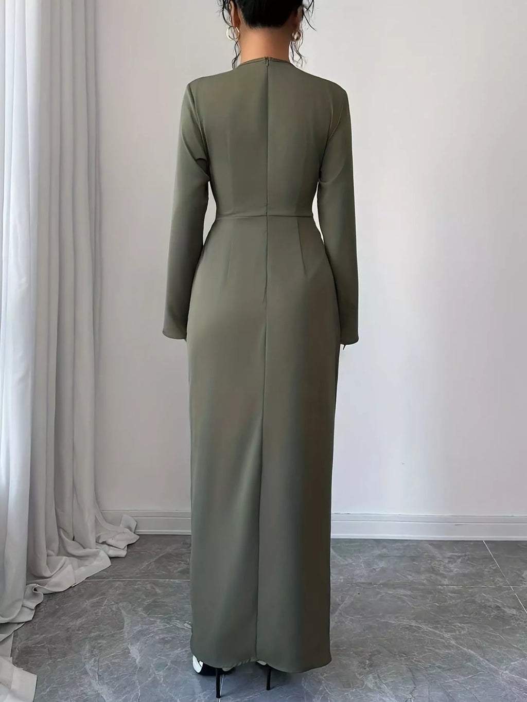 Slit Surplice Long Sleeve Maxi Dress - Lilixa.store