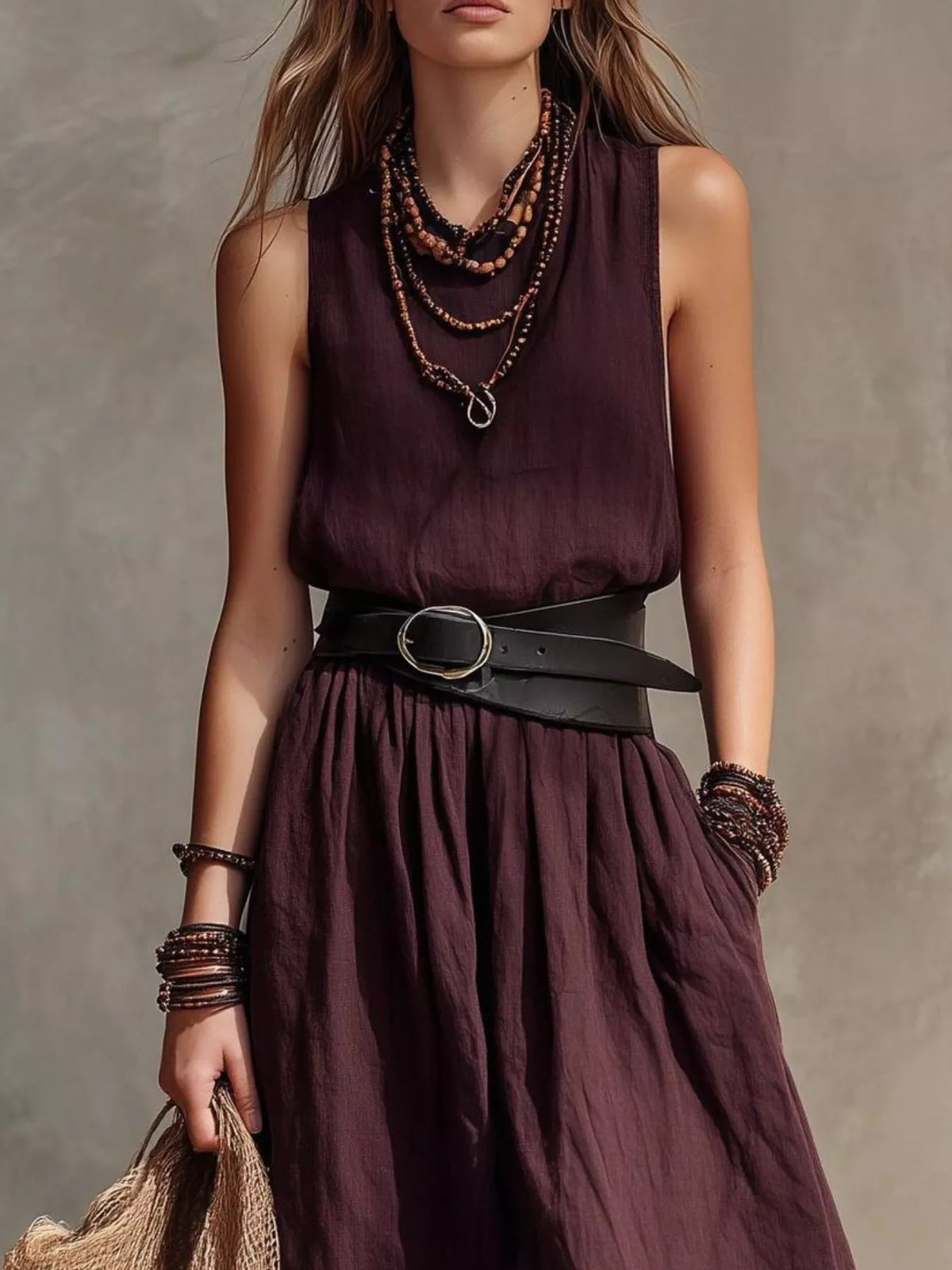 Full Size Round Neck Sleeveless Maxi Dress Plus Size - Lilixa.store