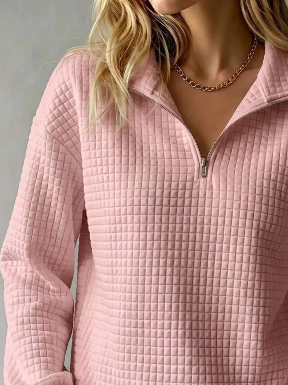 Waffle Knit Quarter-Zip Sweatshirt - Lilixa.store