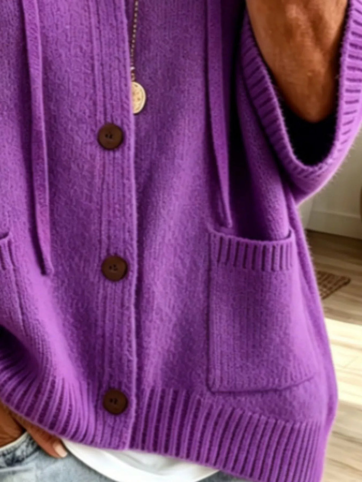 Full Size Casual Hooded Button-Down Knit Cardigan with Pockets Plus Size - Lilixa.store