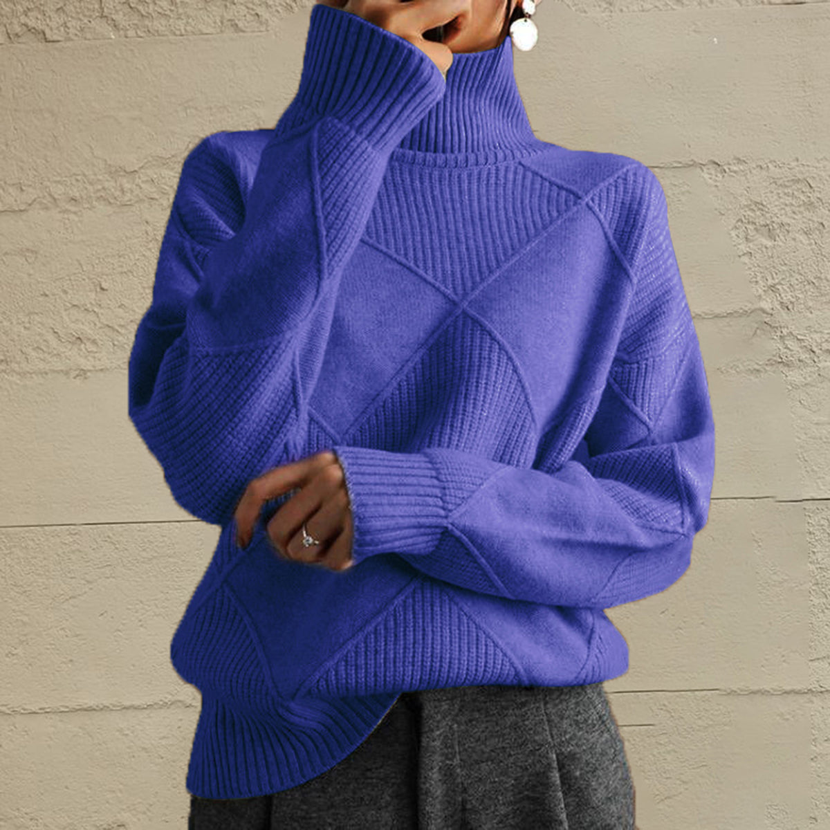 Geometric Turtleneck Long Sleeve Sweater - Lilixa.store