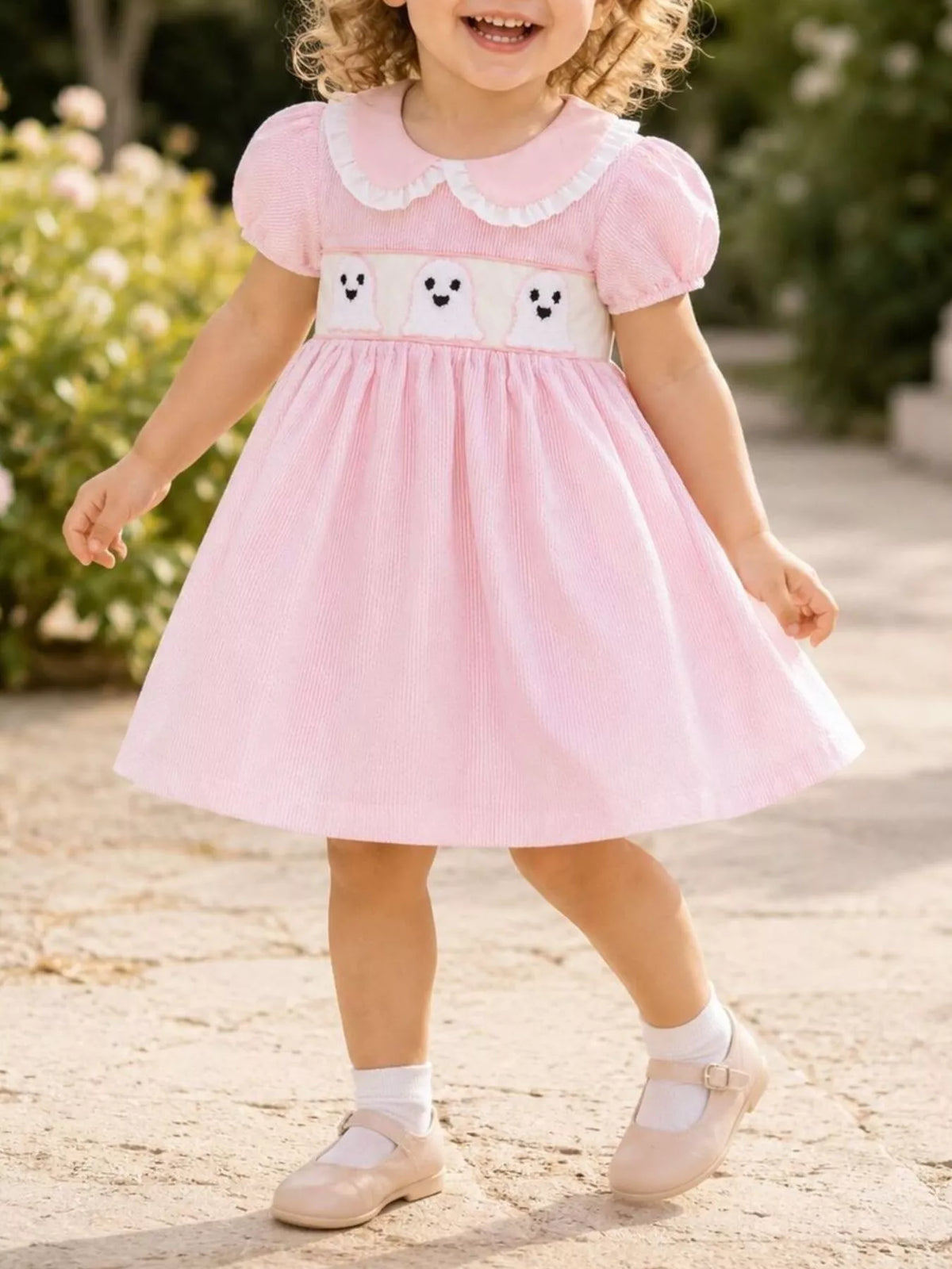Children's Halloween Ghost Smocked Gingham Dress