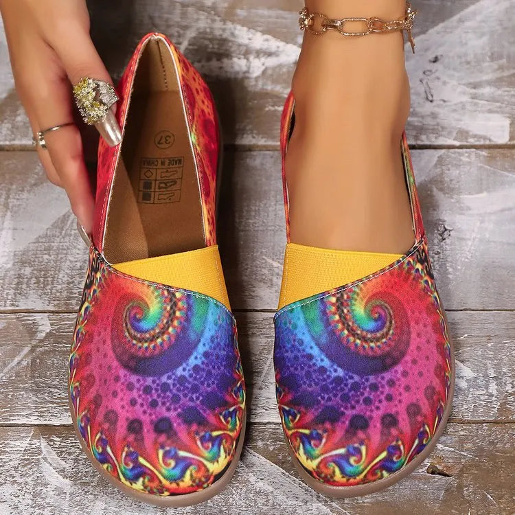 Bohemian Spiral Print Multicolor Slip-Ons in Flower Color