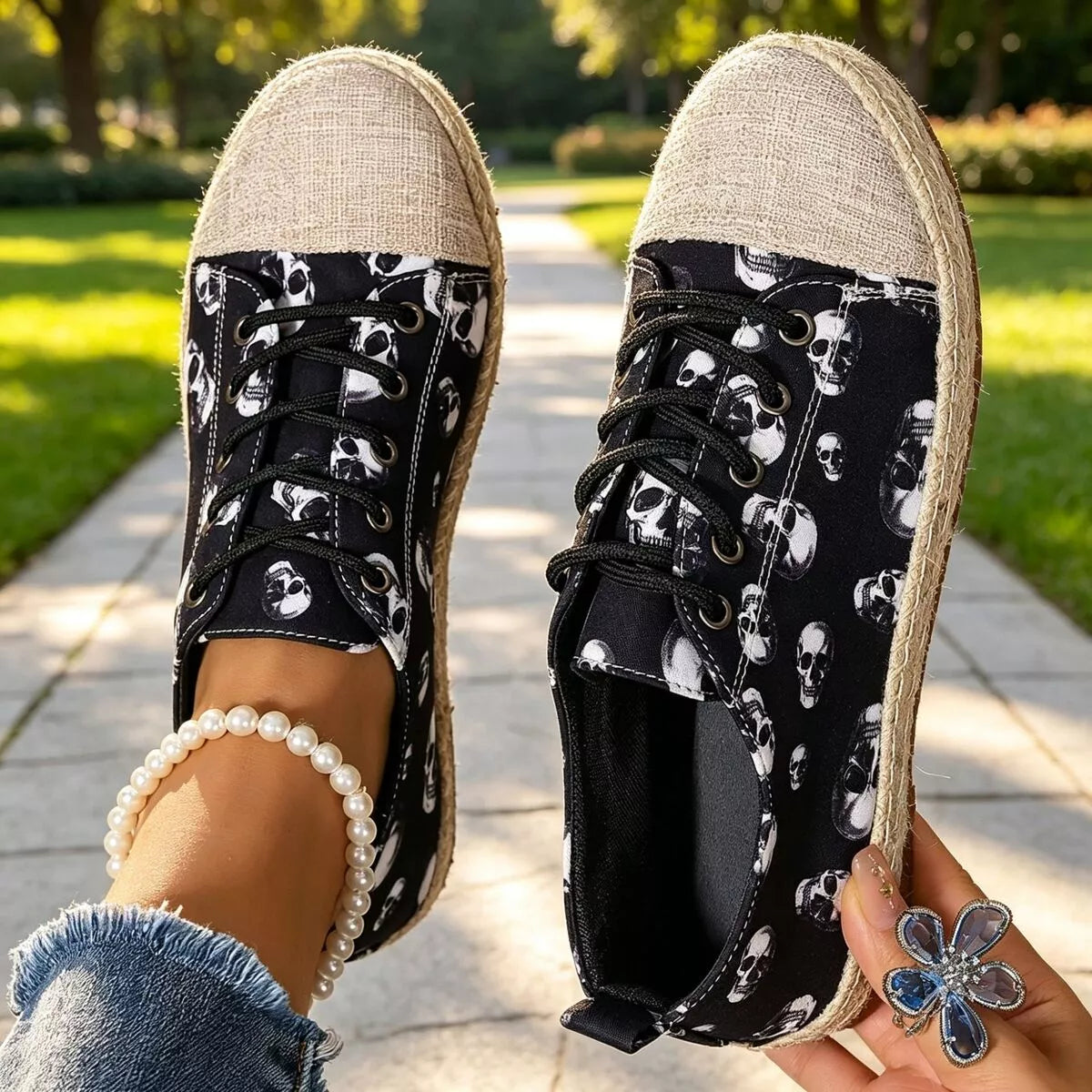 Lace-Up Flat Round-Toe Breathable Sneakers, view 4