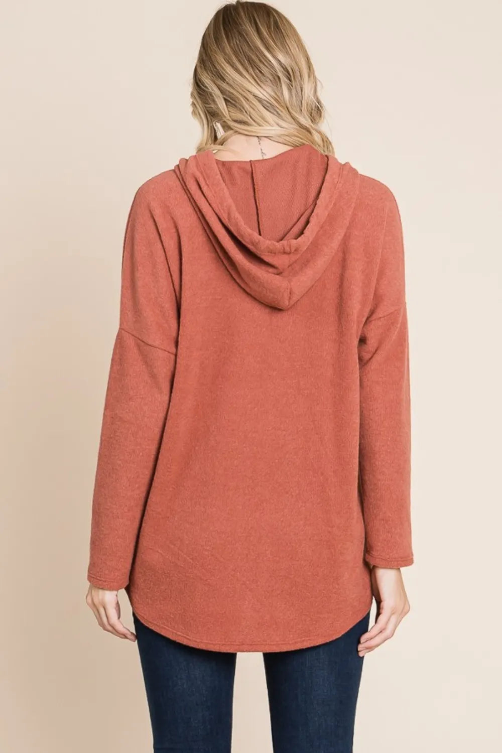 BOMBOM Contrast Drawstring Drop Shoulder Knit Hoodie - Lilixa.store
