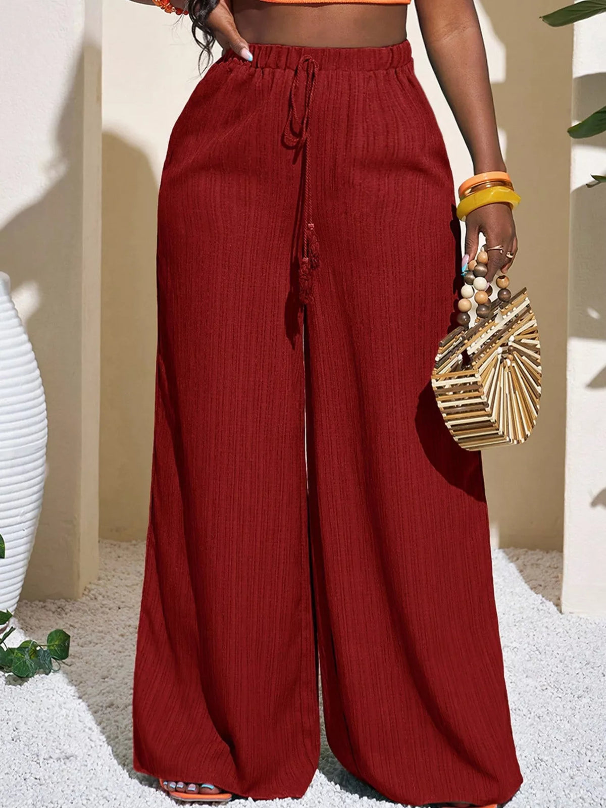 Wide-Leg Pants with Drawstring - Lilixa.store