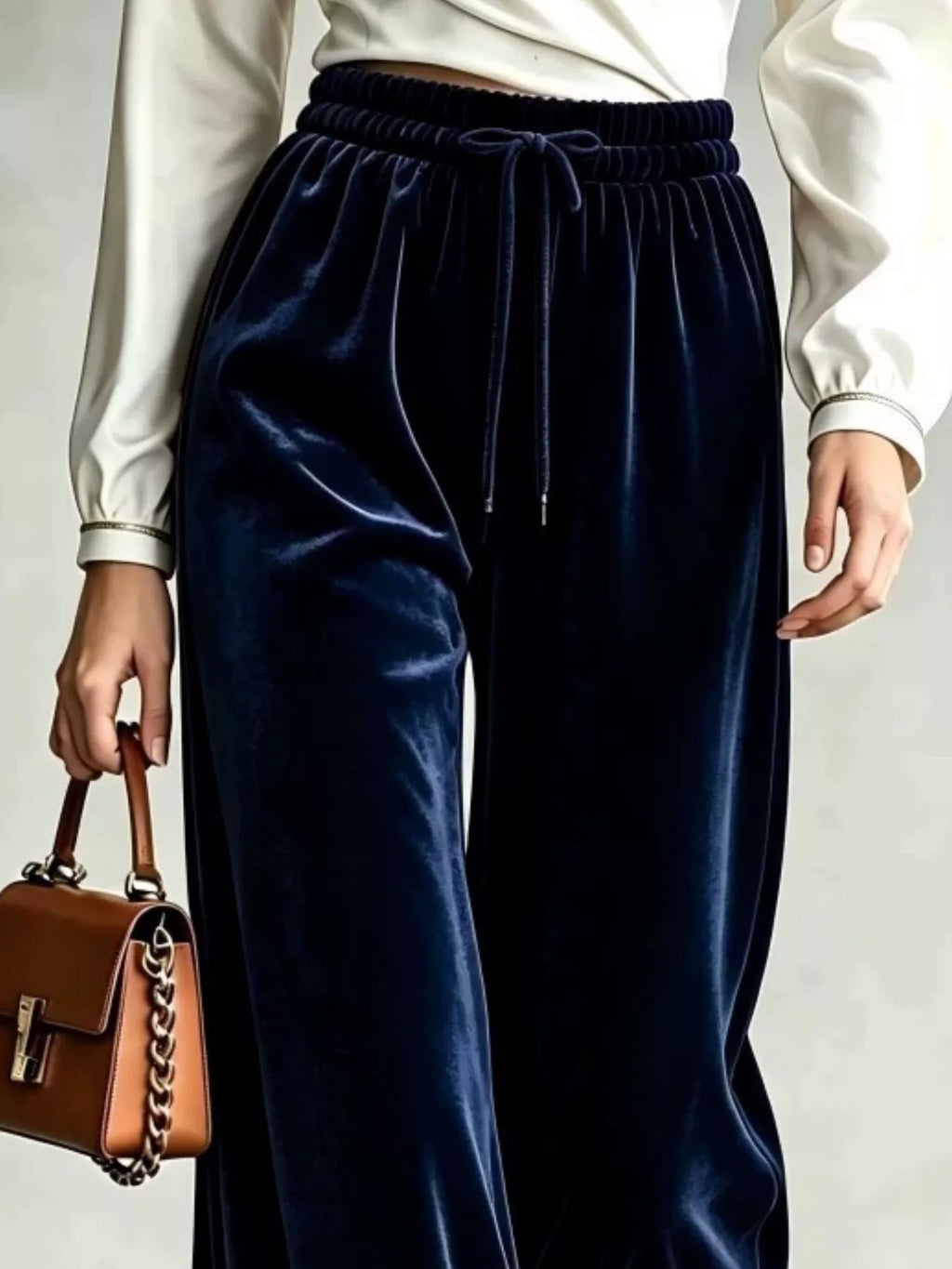 Velvet Wide-Leg Pants with Drawstring - Lilixa.store