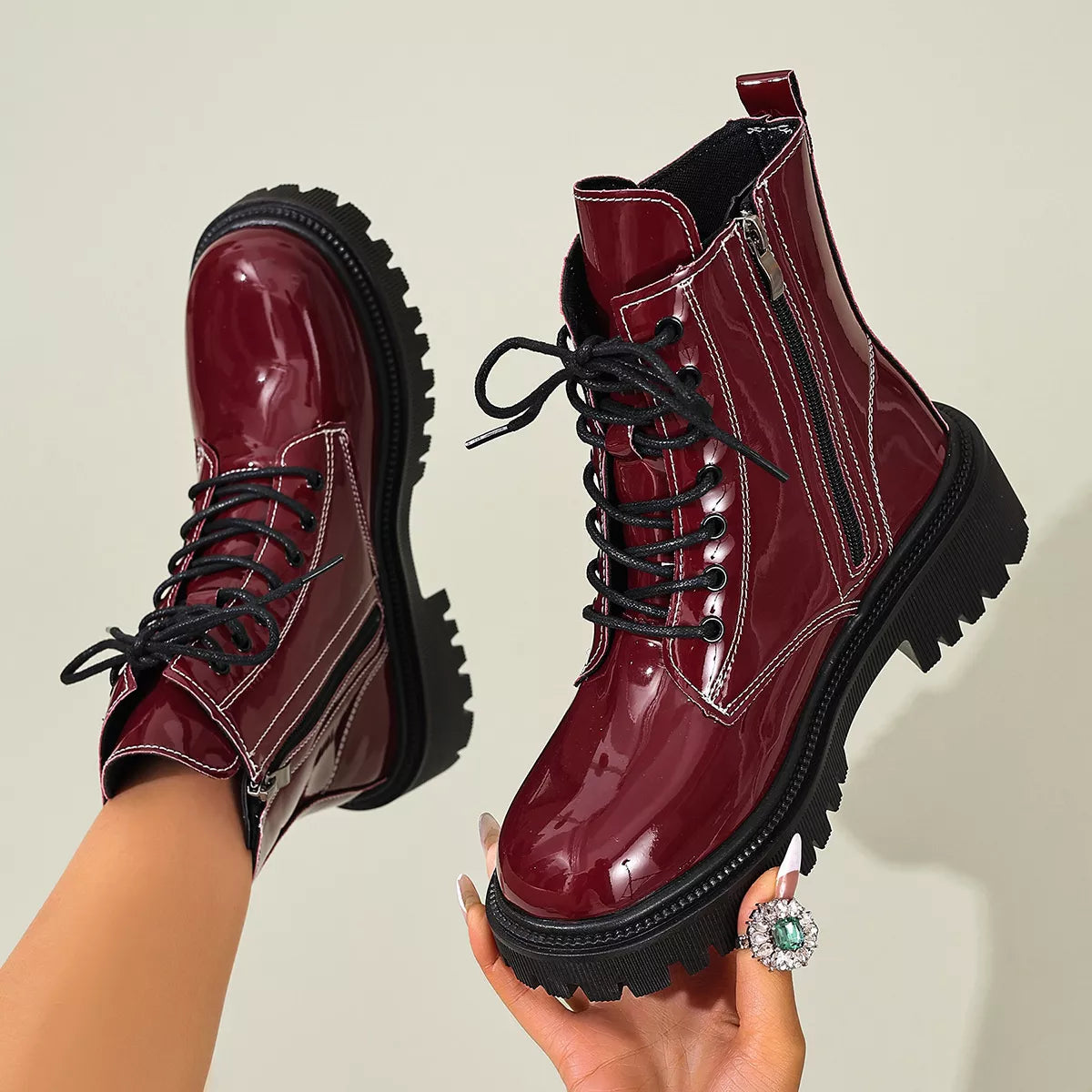 Lace Up Block Heels Boots - Lilixa.store
