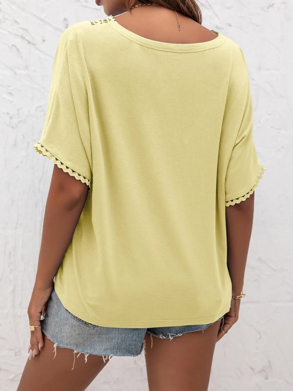 Ivy Lane Lace Detail V-Neck T-Shirt - Lilixa.store