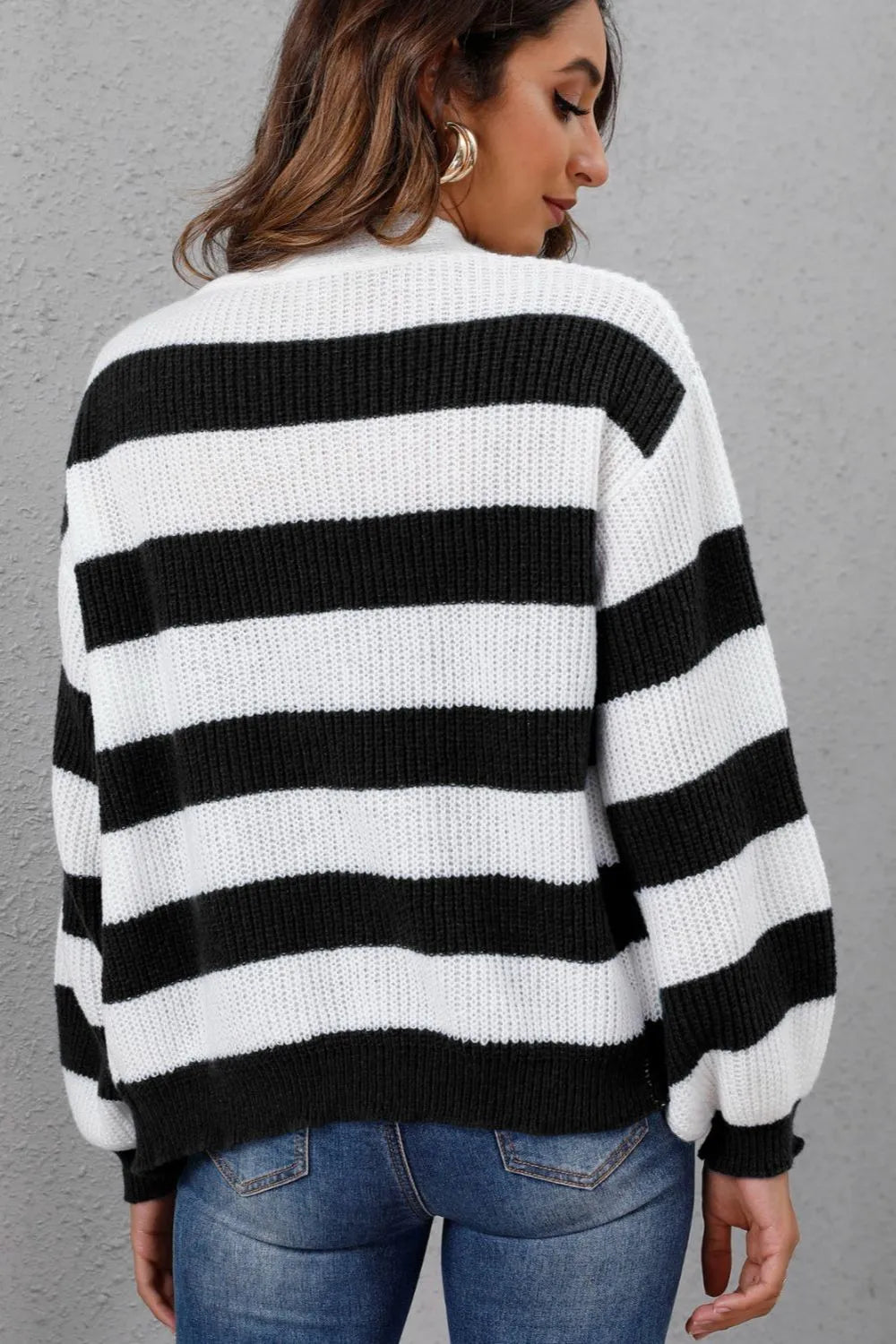 Striped Button Up Long Sleeve Sweater - Lilixa.store
