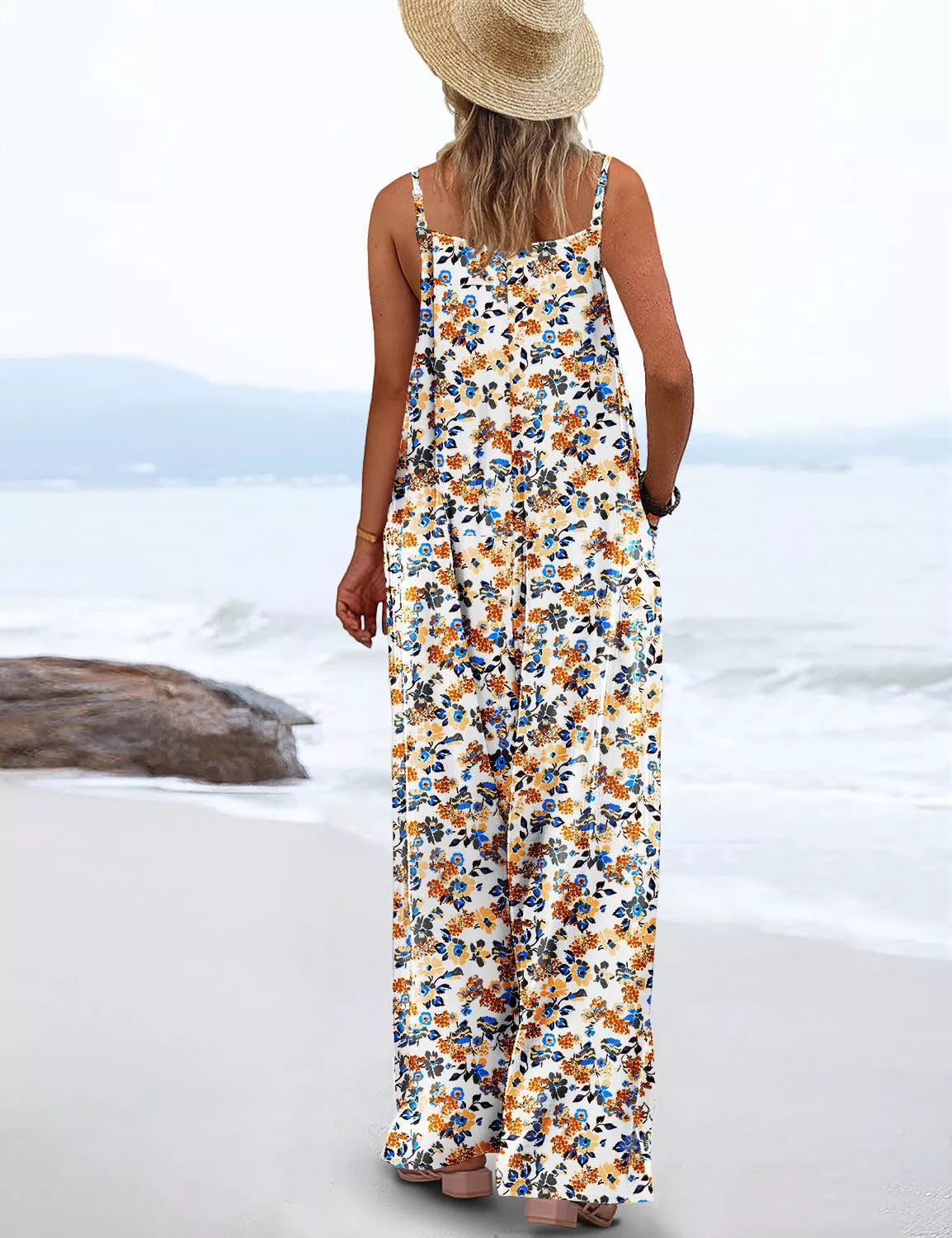 Full Size Floral Print Wide Leg Casual Jumpsuit Plus Size - Lilixa.store