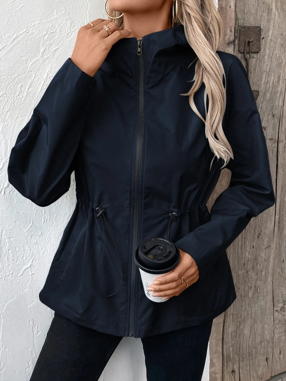 Ivy Lane Drawstring Zip Up Hooded Jacket, view 8