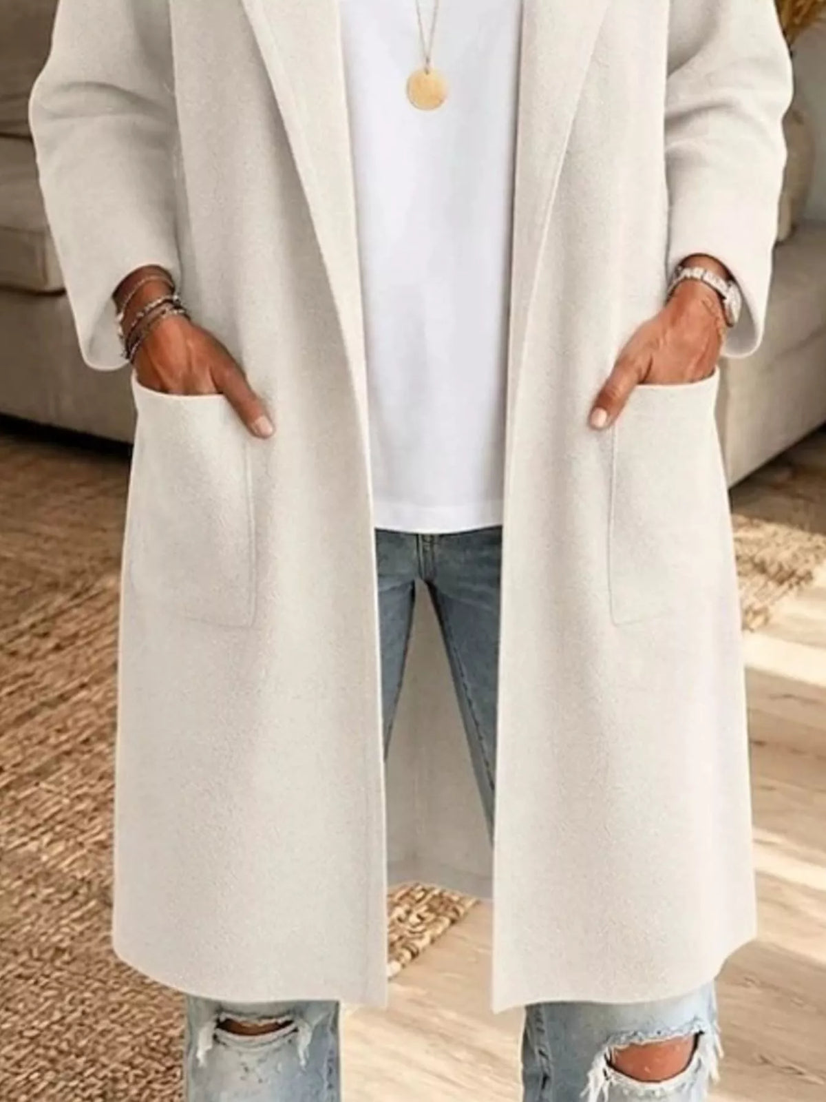 Full Size Open-Front Longline Knit Outerwear Plus Size, view 3