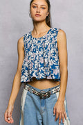 POL Floral Round Neck Cropped Pintuck Tank - Lilixa.store