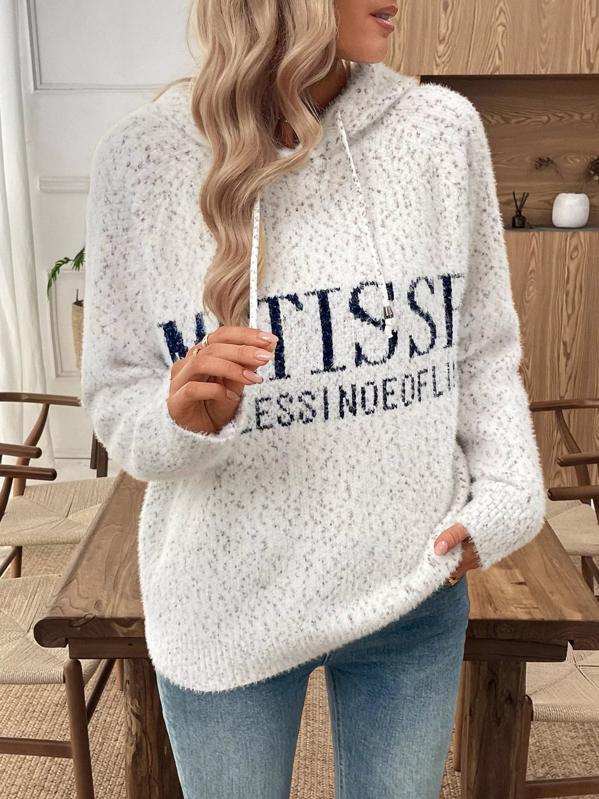 Fuzzy Letter Graphic Hooded Sweater