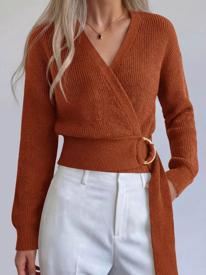 Metal Ring Detail Dropped Shoulder Sweater - Lilixa.store
