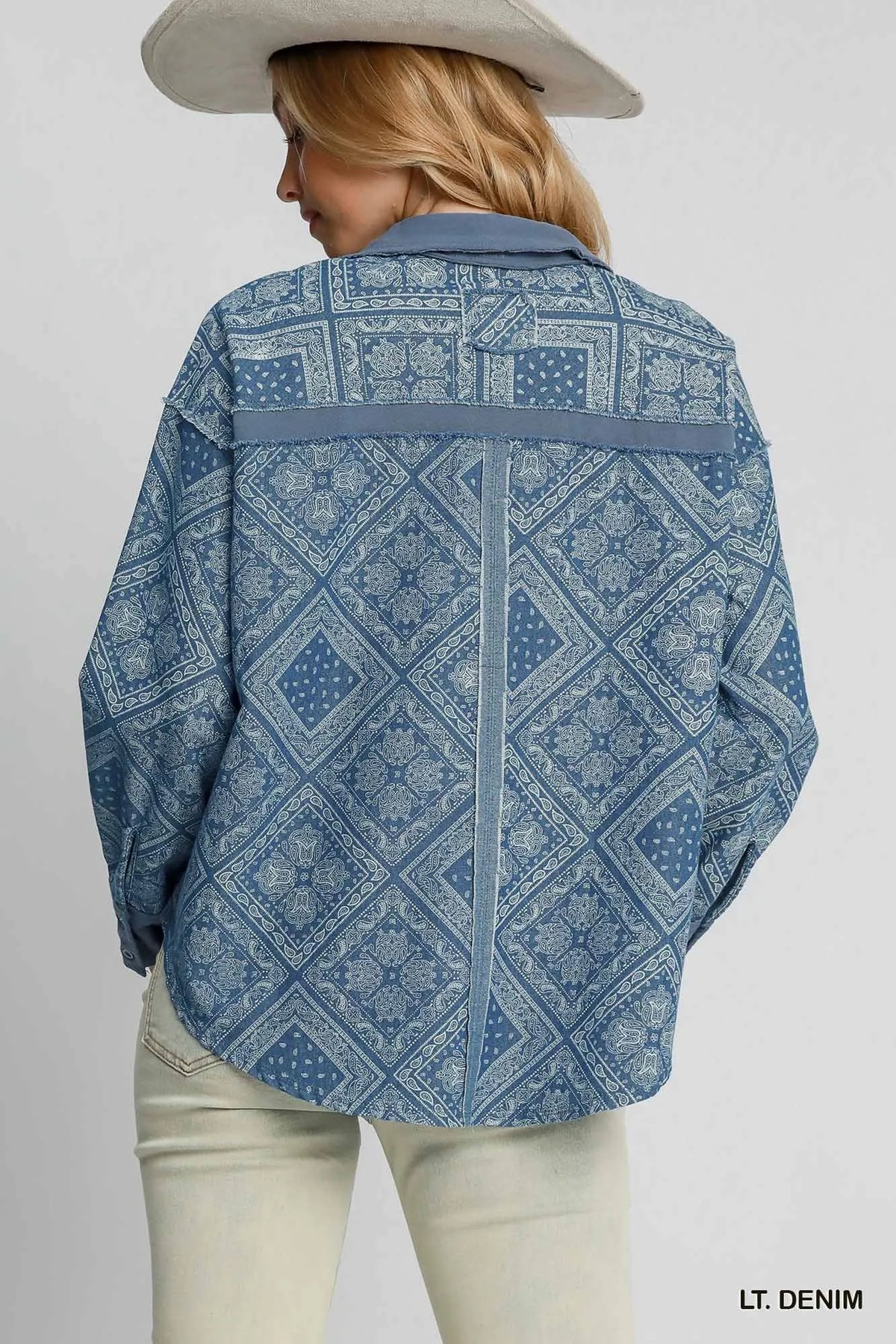 Umgee Paisley Print Denim Shirt Jacket, view 4