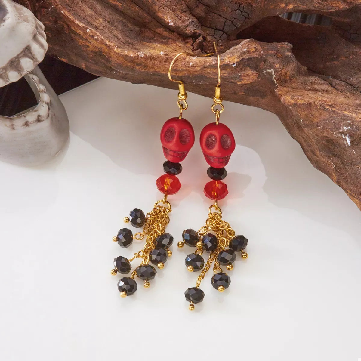 Halloween Skull Beaded Drop Earrings - Lilixa.store
