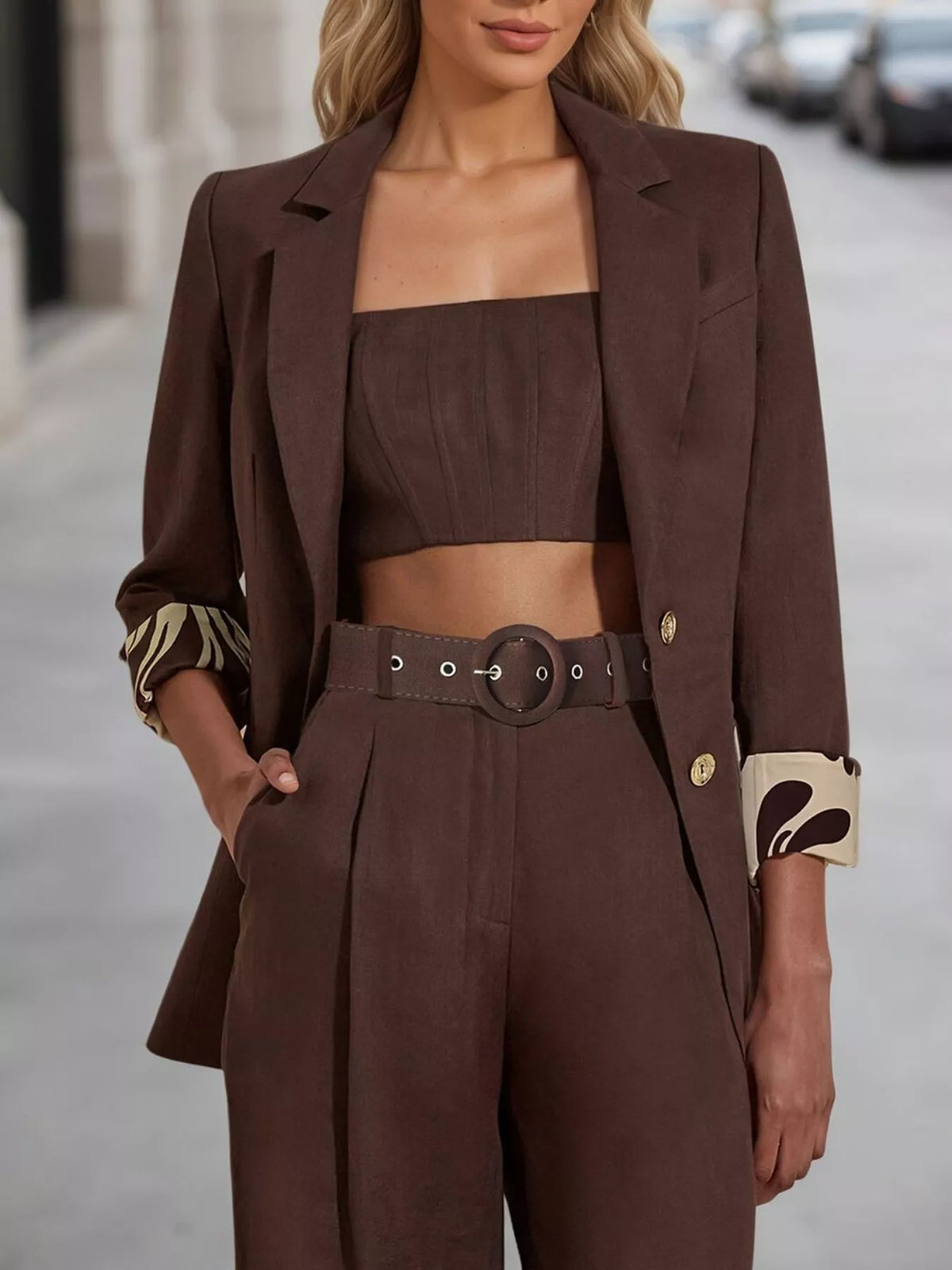 Lapel Collar Blazer and Wide Leg Pants Set - Lilixa.store