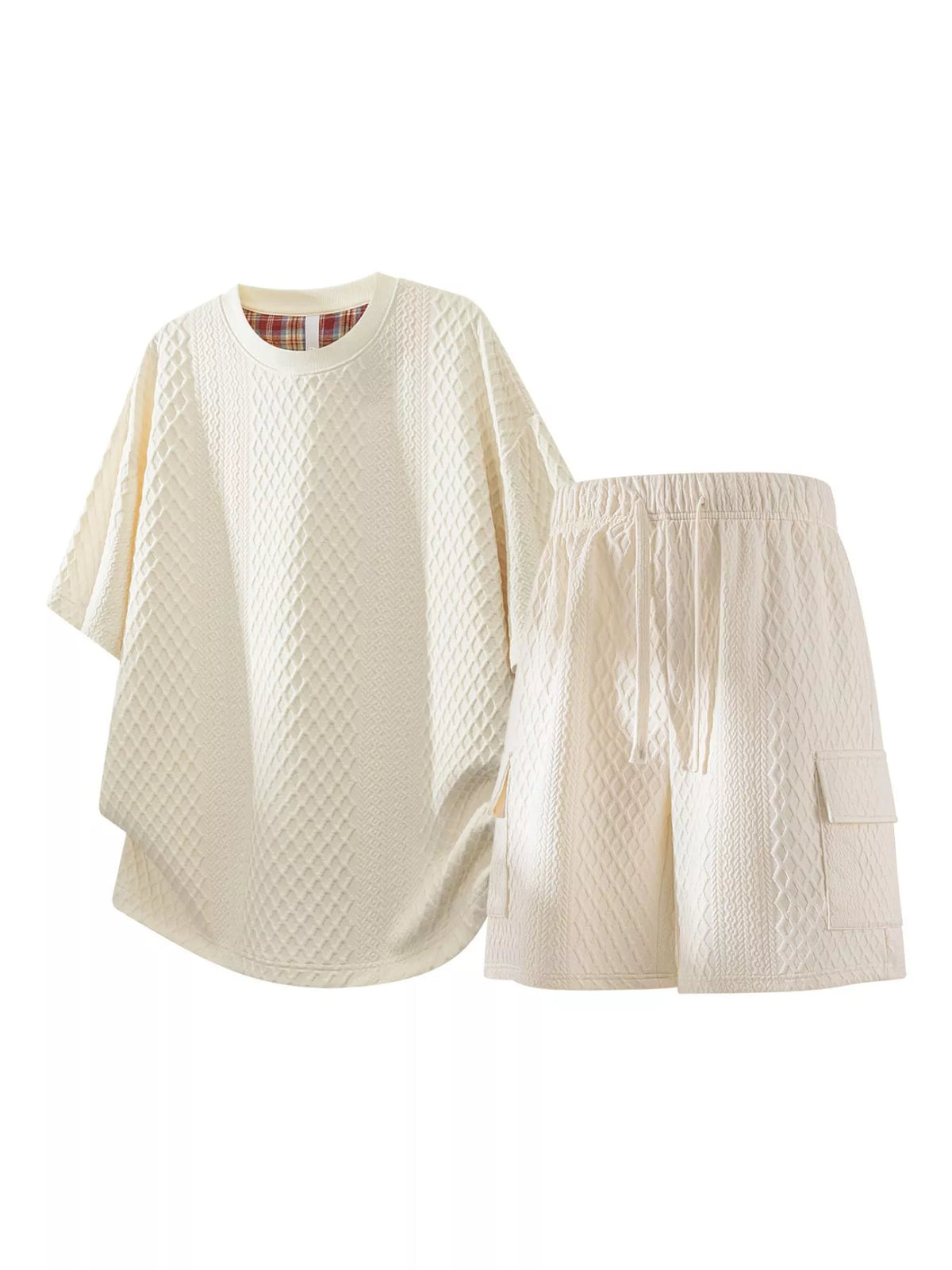Men's Plus Size Textured Casual Top and Shorts Set - Lilixa.store