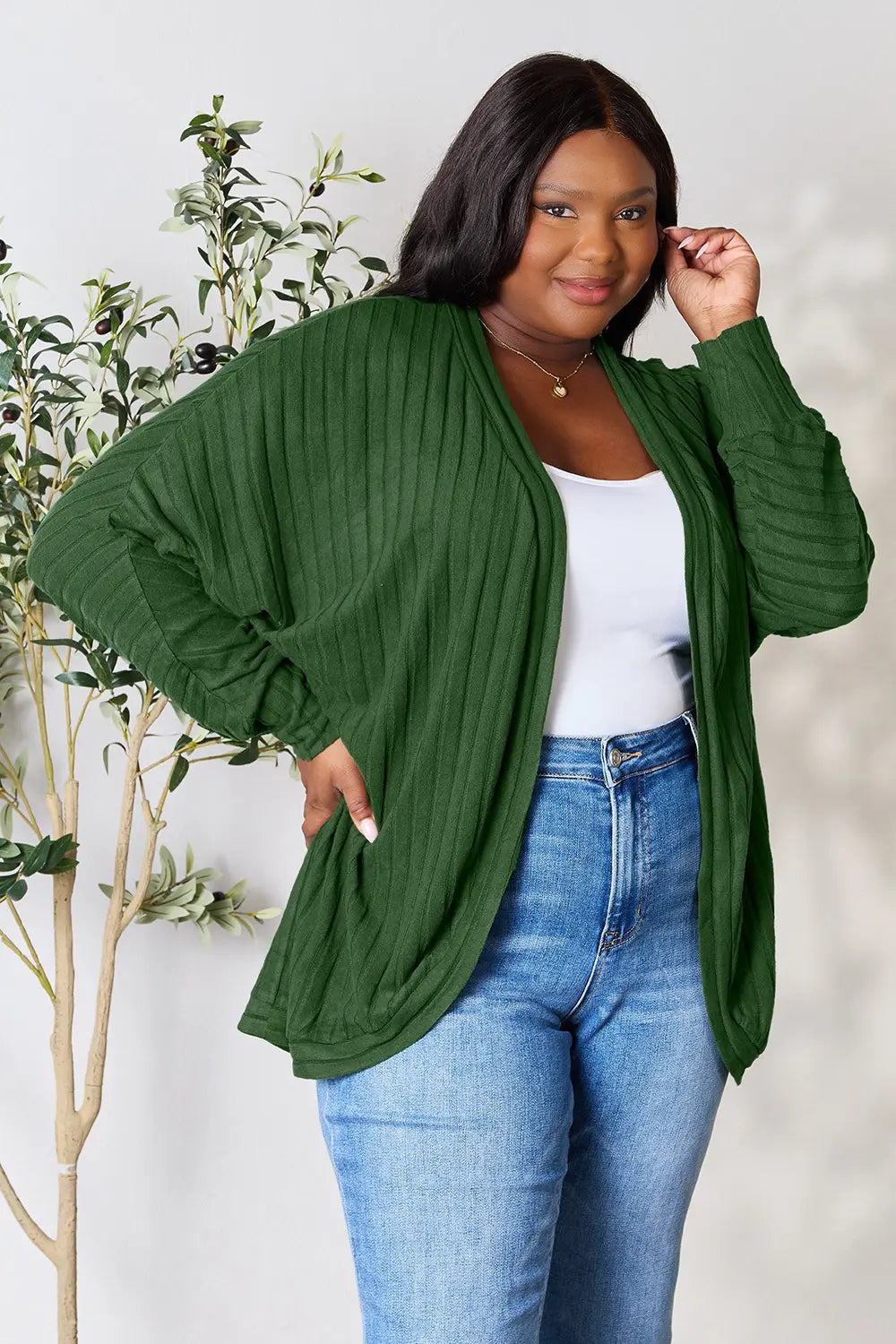 Basic Bae Full Size Ribbed Cocoon Cardigan - Lilixa.store