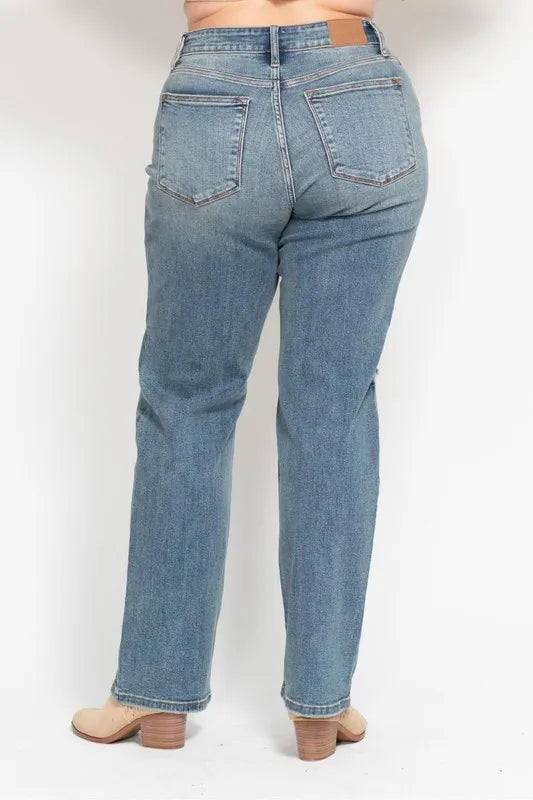 Judy Blue Full Size High Waist Distressed Dad Jean Plus Size - Lilixa.store