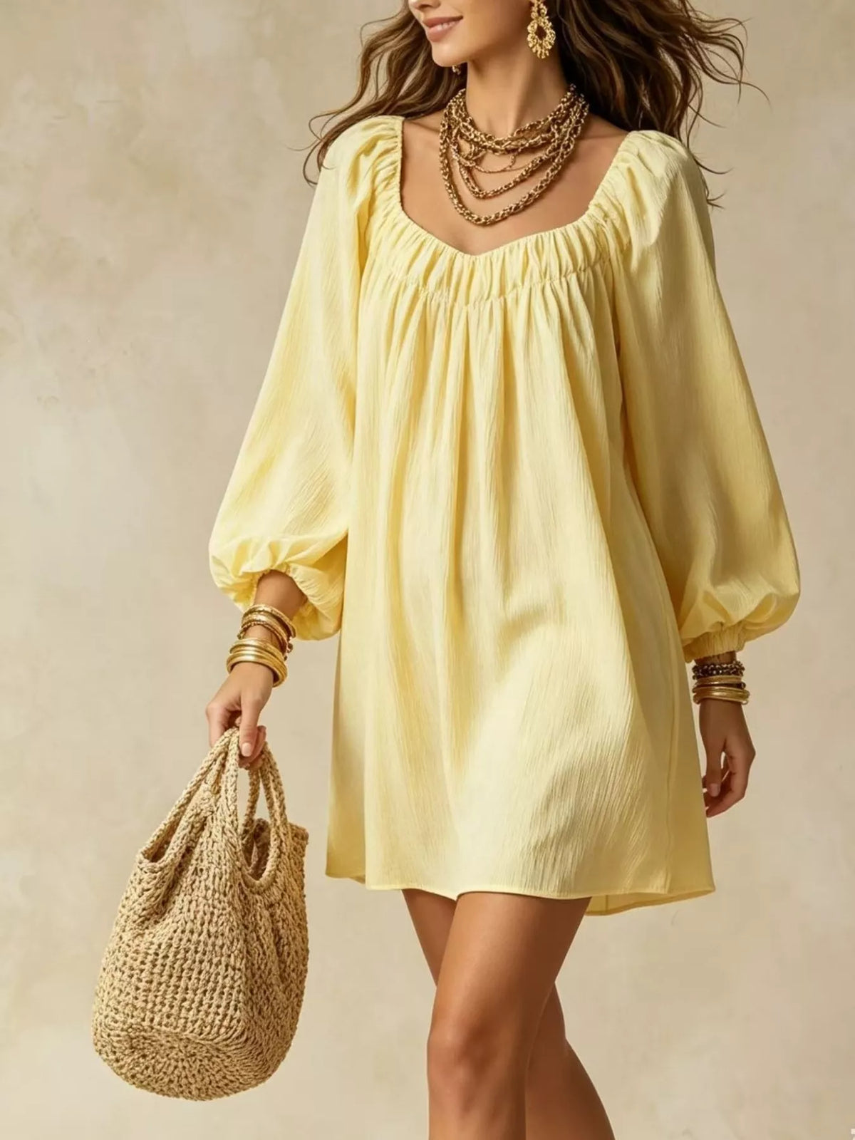 Flowy Balloon Sleeve Mini Dress - Lilixa.store