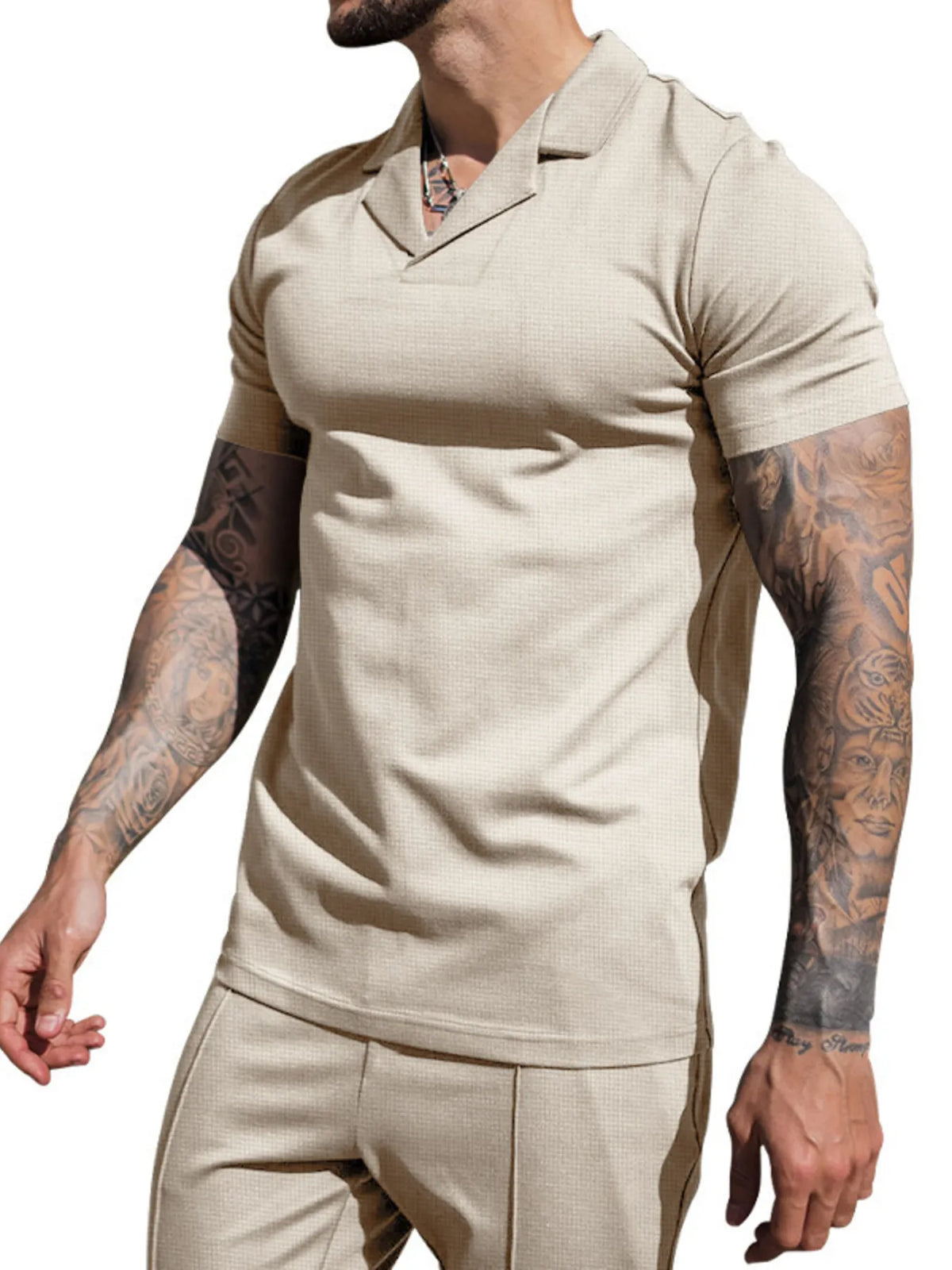 Men's Plus Size Short Sleeve Top and Shorts Set, view 3