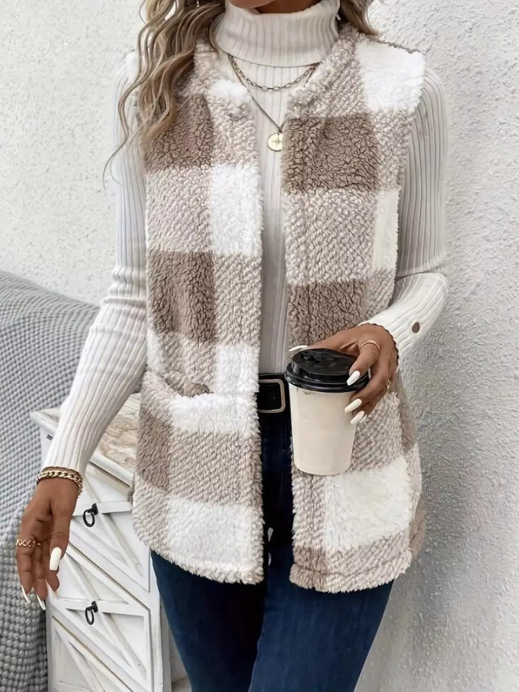 Cozy Plaid Sherpa Vest Coat - Lilixa.store