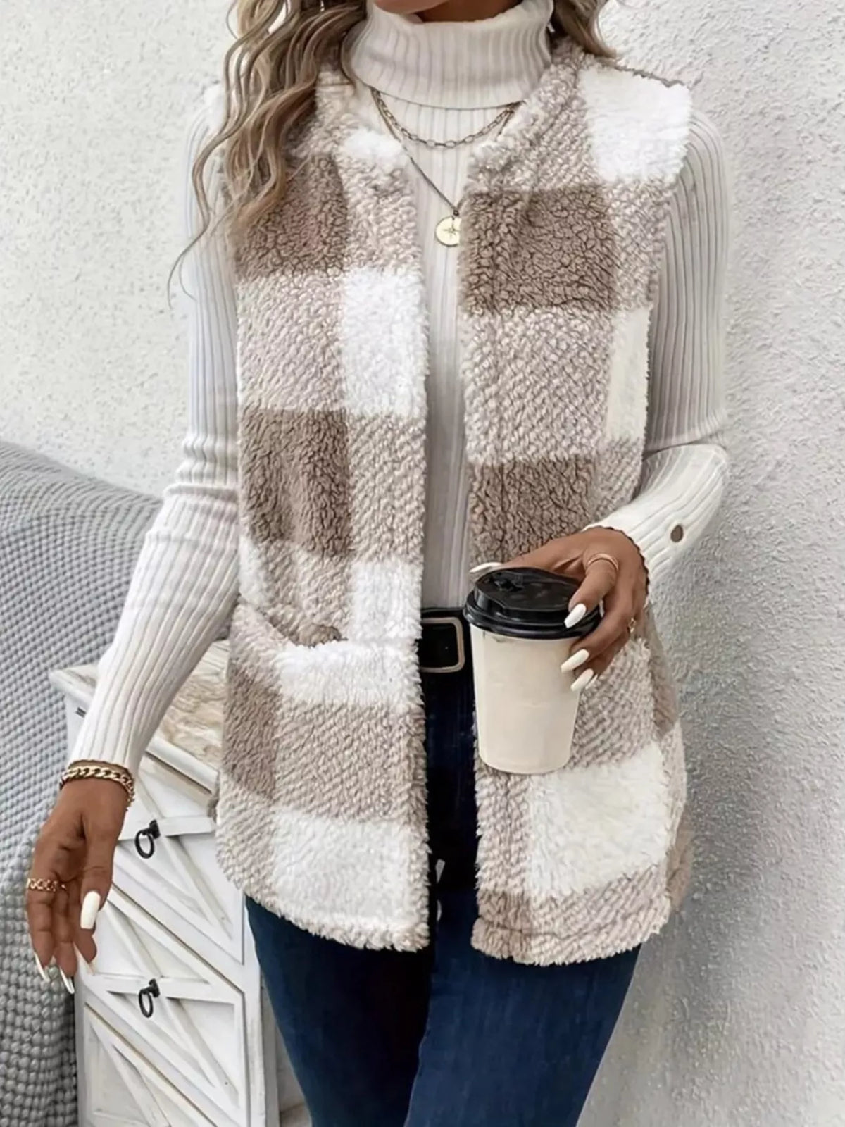 Cozy Plaid Sherpa Vest Coat - Lilixa.store